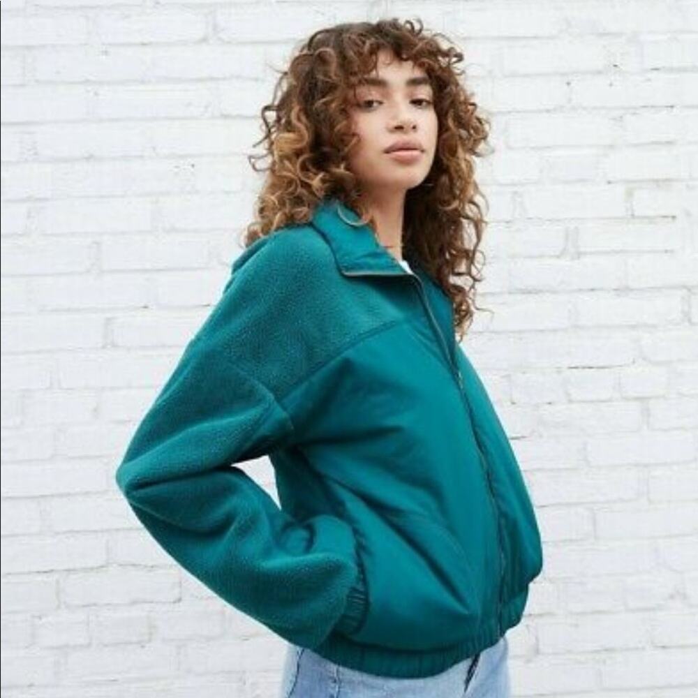 Women's Small Fleece Jacket Wild Fable Zip Up Nylon SoftShell Botanical Blue NWT